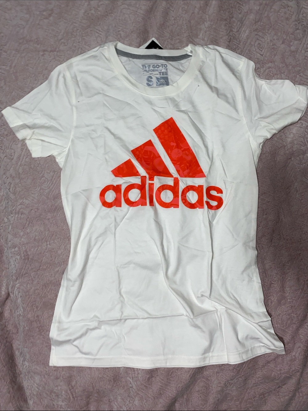 adidas White Tee with Bright Orange Logo